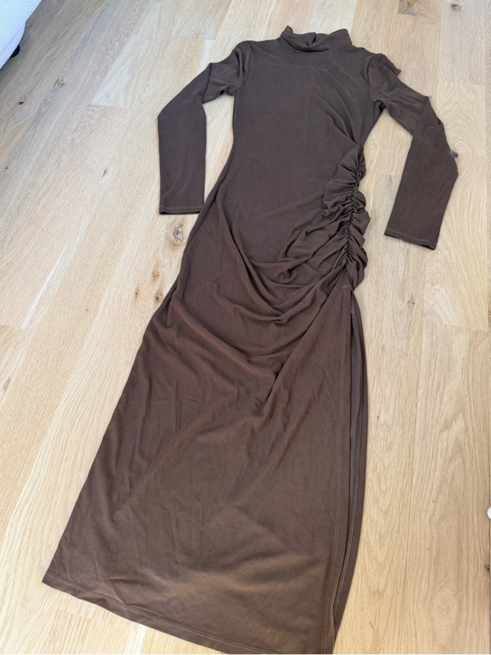 Camila Coelho Brown Long-Sleeve Ruched Side Maxi Dress
